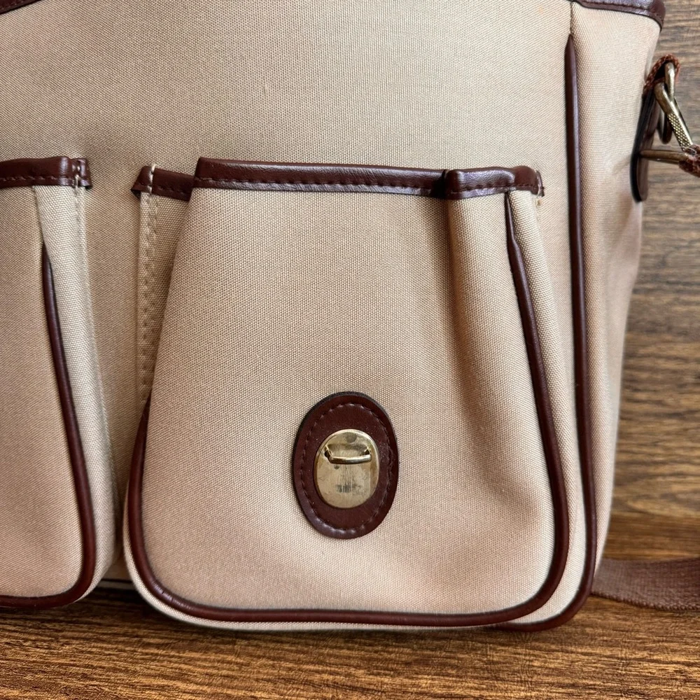 Vintage John Weitz Tan Canvas Messenger Bag Satchel Work Office Academia Preppy‎
